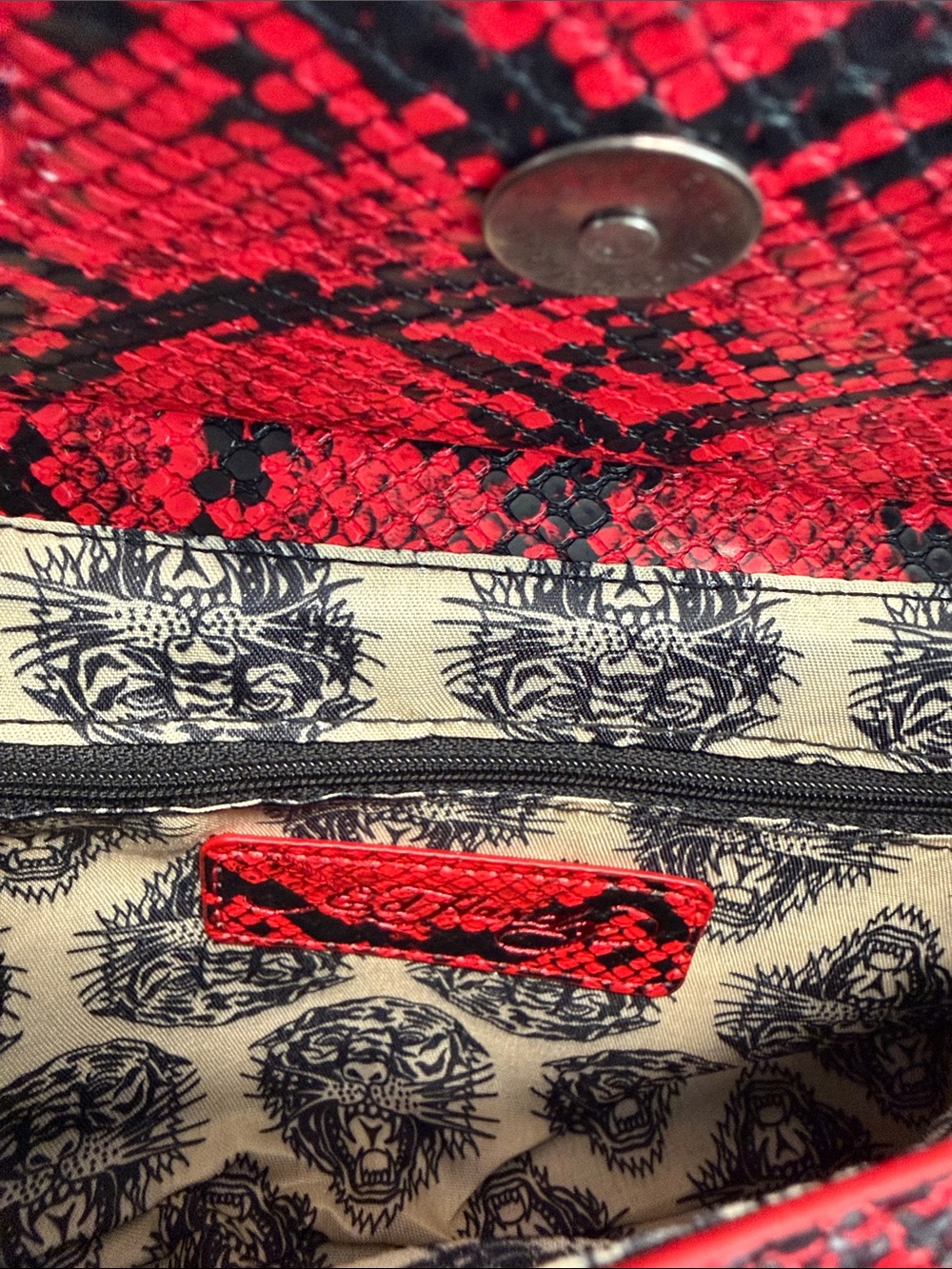 Ed Hardy | Snake-Print Top-Handle Satchel w/ Iconic Logo Bag Charms | Crossbody - Picture 9 of 9
